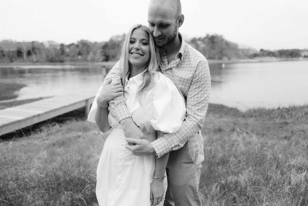 black and white photograph from a Cape Cod engagement session